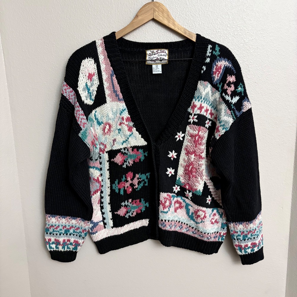 Heirloom Collectible Cardigan‎ Medium Vintage 90s Grannycore Floral Embroidered